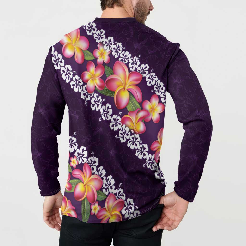 Purple Polynesia Button Sweatshirt Plumeria With Hibiscus Pattern Tropical Vibes