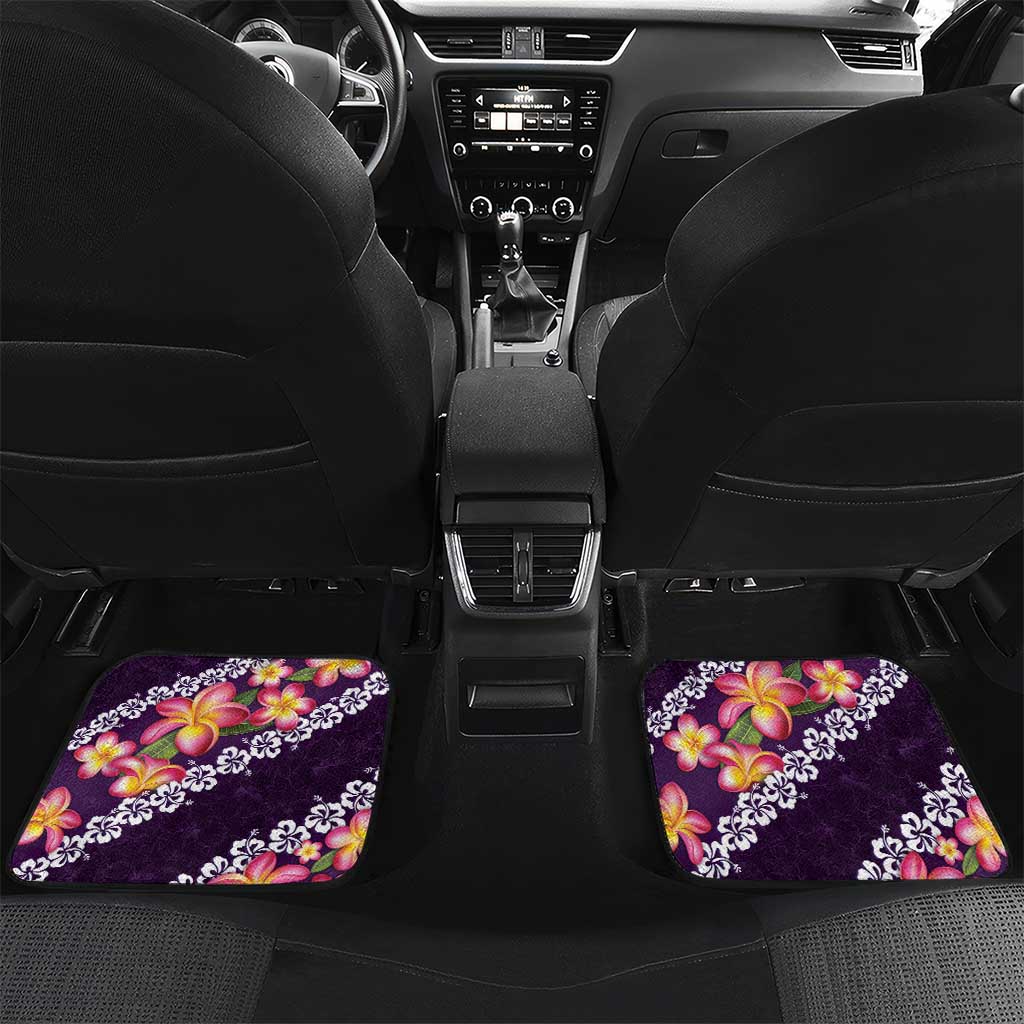 Purple Polynesia Car Mats Plumeria With Hibiscus Pattern Tropical Vibes