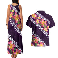 Purple Polynesia Couples Matching Tank Maxi Dress and Hawaiian Shirt Plumeria With Hibiscus Pattern Tropical Vibes LT14 - Polynesian Pride