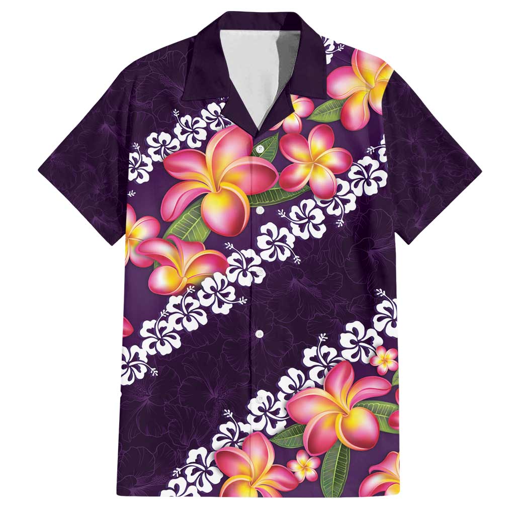 Purple Polynesia Family Matching Long Sleeve Bodycon Dress and Hawaiian Shirt Plumeria With Hibiscus Pattern Tropical Vibes LT14 Dad's Shirt - Short Sleeve Purple - Polynesian Pride