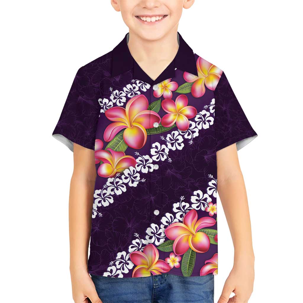 Purple Polynesia Family Matching Long Sleeve Bodycon Dress and Hawaiian Shirt Plumeria With Hibiscus Pattern Tropical Vibes LT14 Son's Shirt Purple - Polynesian Pride