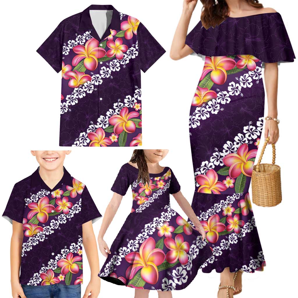 Purple Polynesia Family Matching Mermaid Dress and Hawaiian Shirt Plumeria With Hibiscus Pattern Tropical Vibes LT14 - Polynesian Pride