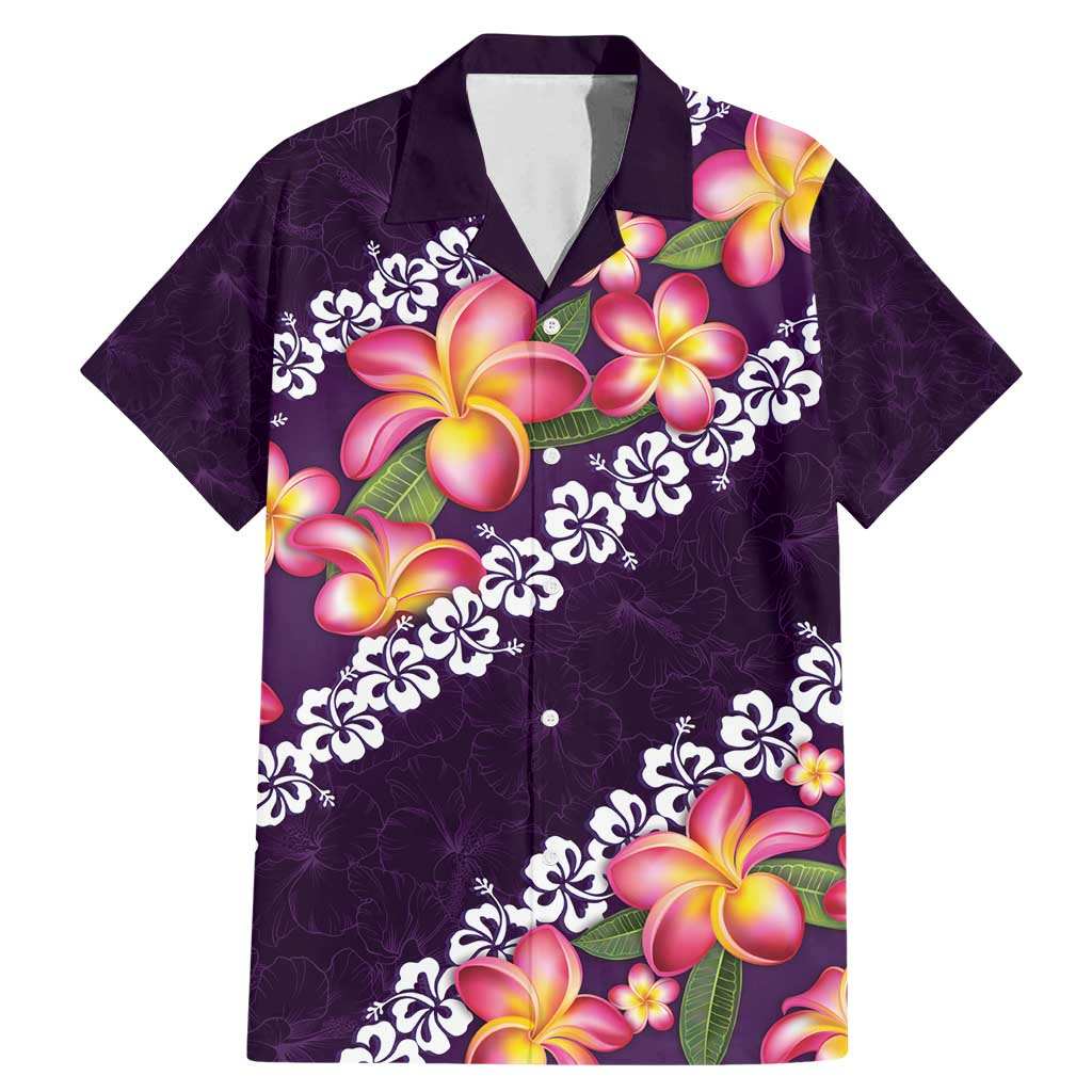 Purple Polynesia Family Matching Mermaid Dress and Hawaiian Shirt Plumeria With Hibiscus Pattern Tropical Vibes LT14 Dad's Shirt - Short Sleeve Purple - Polynesian Pride