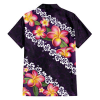Purple Polynesia Family Matching Short Sleeve Bodycon Dress and Hawaiian Shirt Plumeria With Hibiscus Pattern Tropical Vibes LT14 - Polynesian Pride