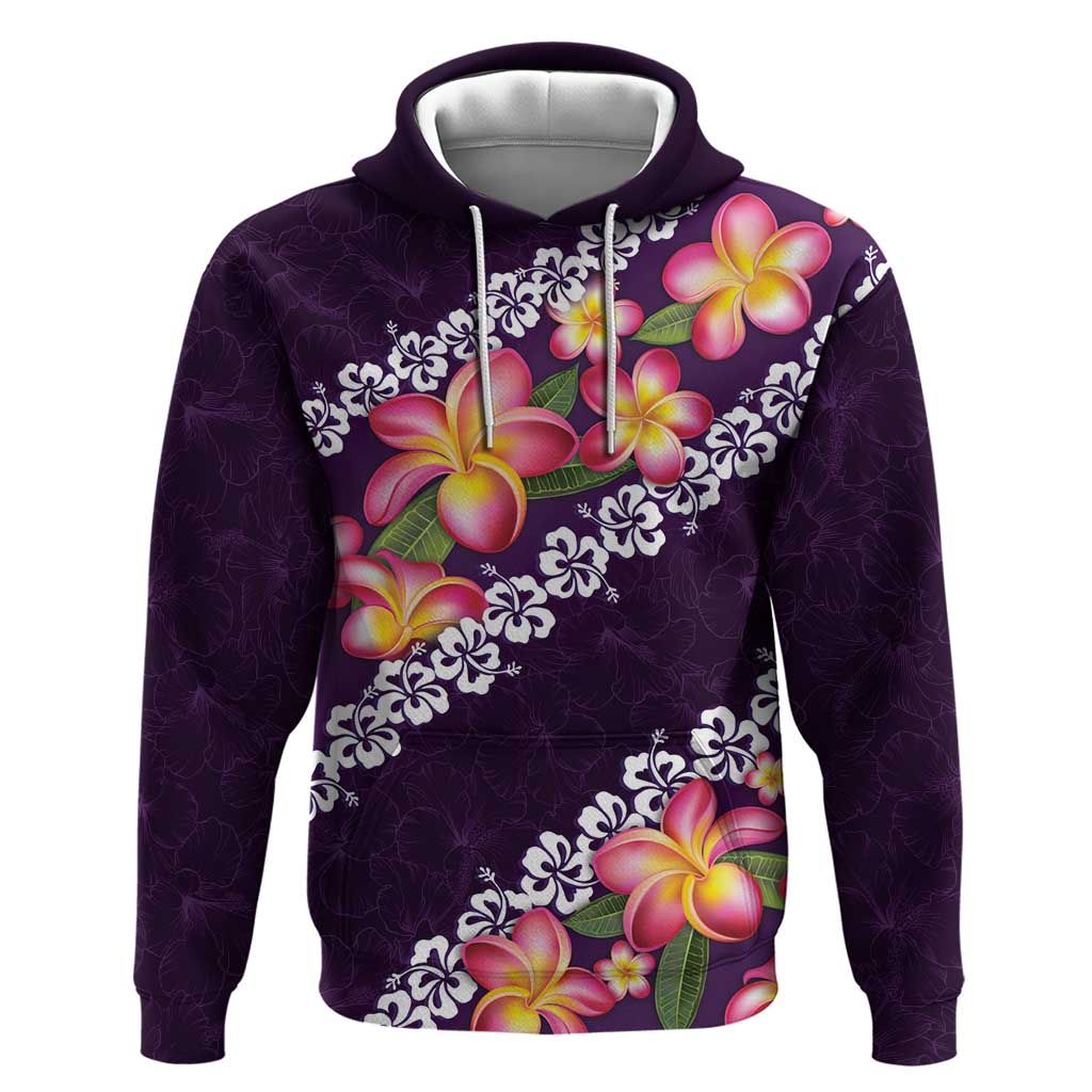 Purple Polynesia Hoodie Plumeria With Hibiscus Pattern Tropical Vibes