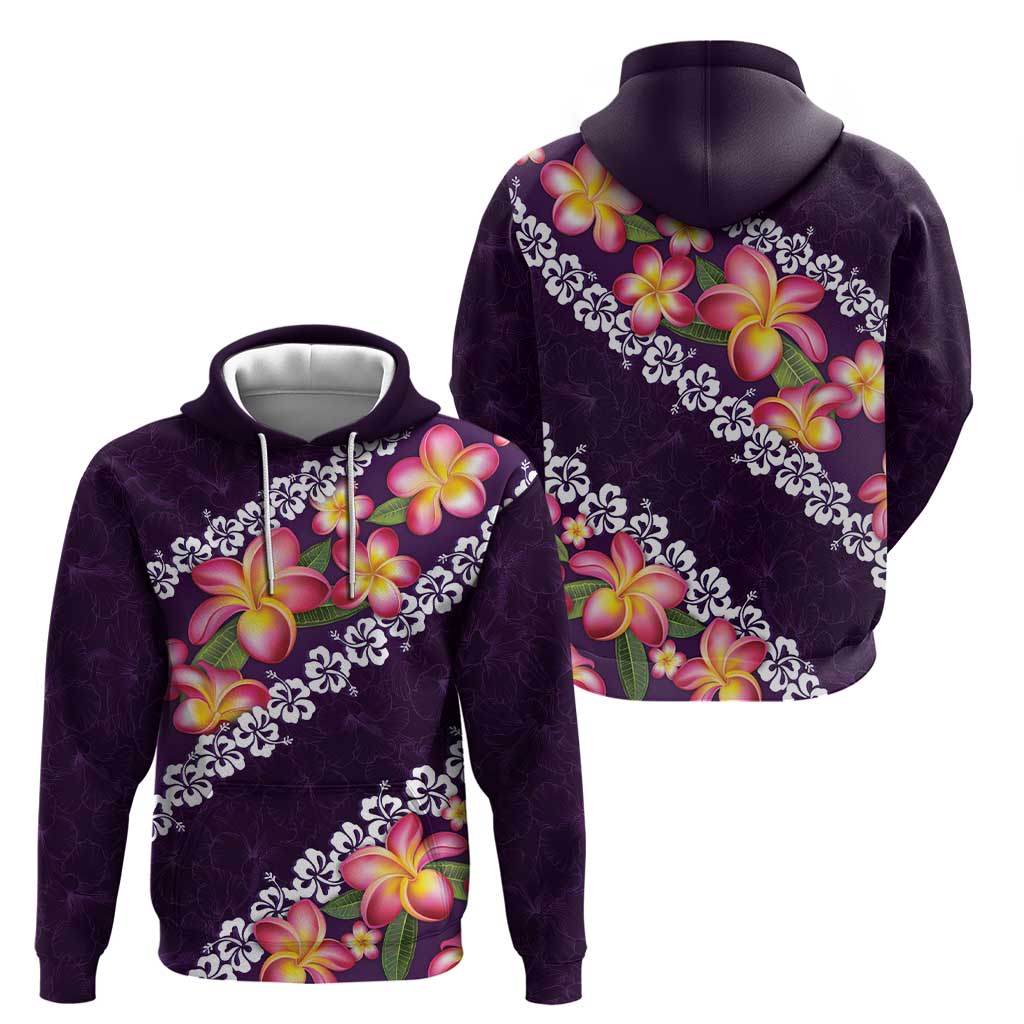 Purple Polynesia Hoodie Plumeria With Hibiscus Pattern Tropical Vibes