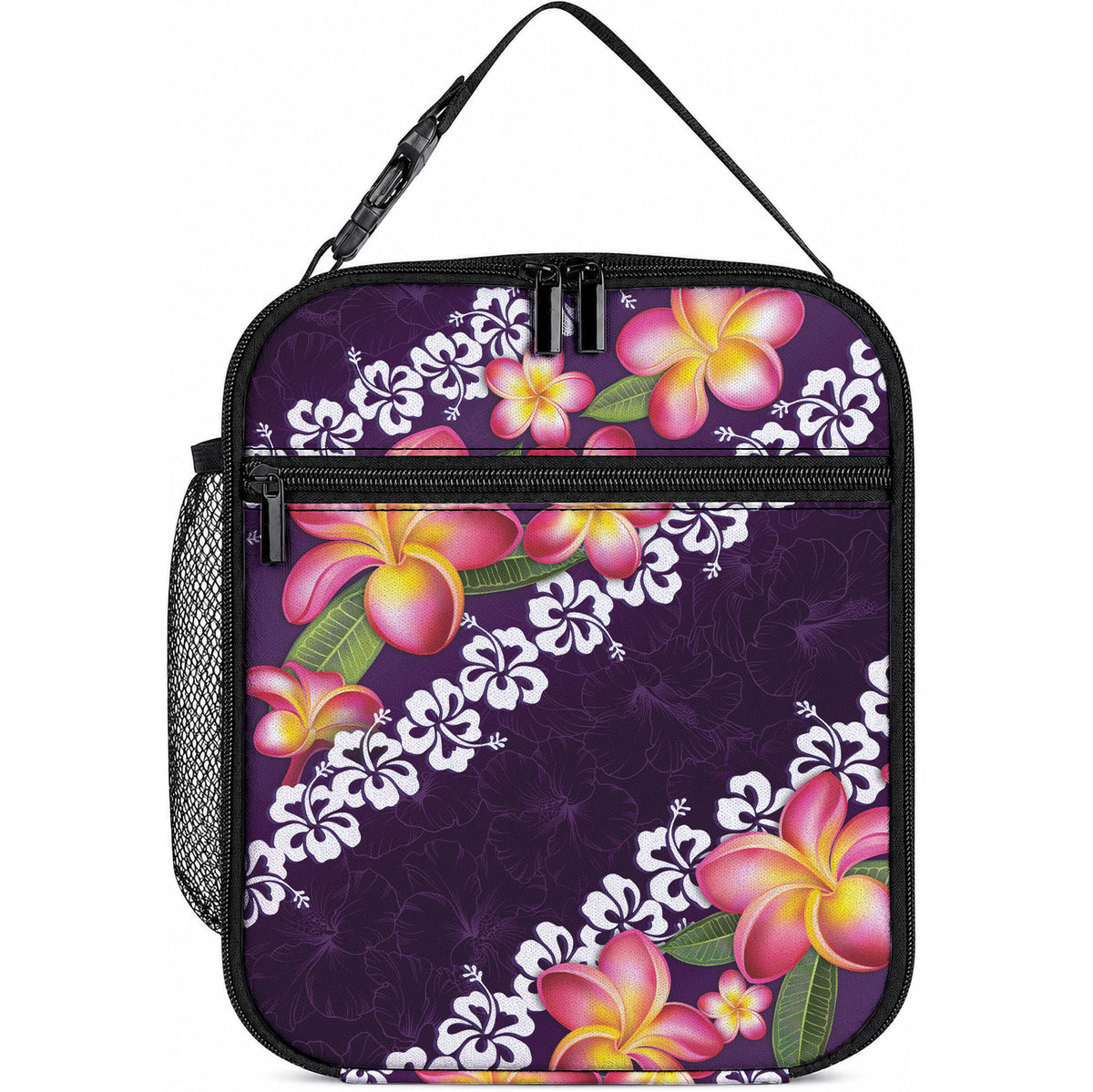 Purple Polynesia Lunch Bag Plumeria With Hibiscus Pattern Tropical Vibes LT14 10.2 × 8.3 × 4.3 inch Purple - Polynesian Pride