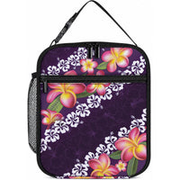 Purple Polynesia Lunch Bag Plumeria With Hibiscus Pattern Tropical Vibes LT14 10.2 × 8.3 × 4.3 inch Purple - Polynesian Pride
