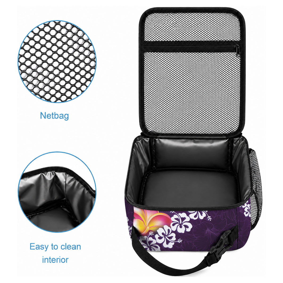 Purple Polynesia Lunch Bag Plumeria With Hibiscus Pattern Tropical Vibes LT14 - Polynesian Pride