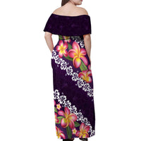 Purple Polynesia Off Shoulder Maxi Dress Plumeria With Hibiscus Pattern Tropical Vibes