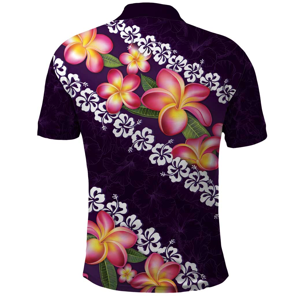 Purple Polynesia Polo Shirt Plumeria With Hibiscus Pattern Tropical Vibes