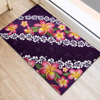 Purple Polynesia Rubber Doormat Plumeria With Hibiscus Pattern Tropical Vibes