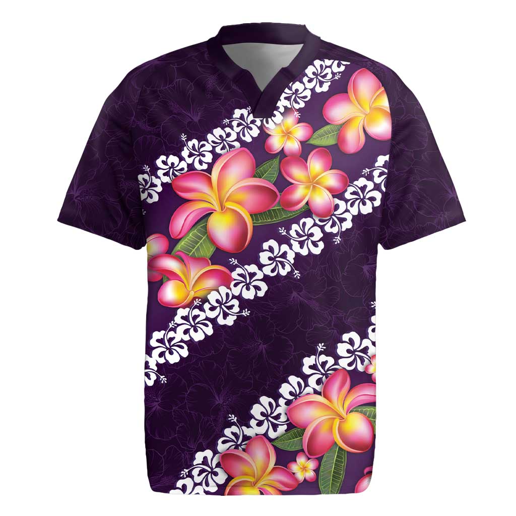 Purple Polynesia Rugby Jersey Plumeria With Hibiscus Pattern Tropical Vibes