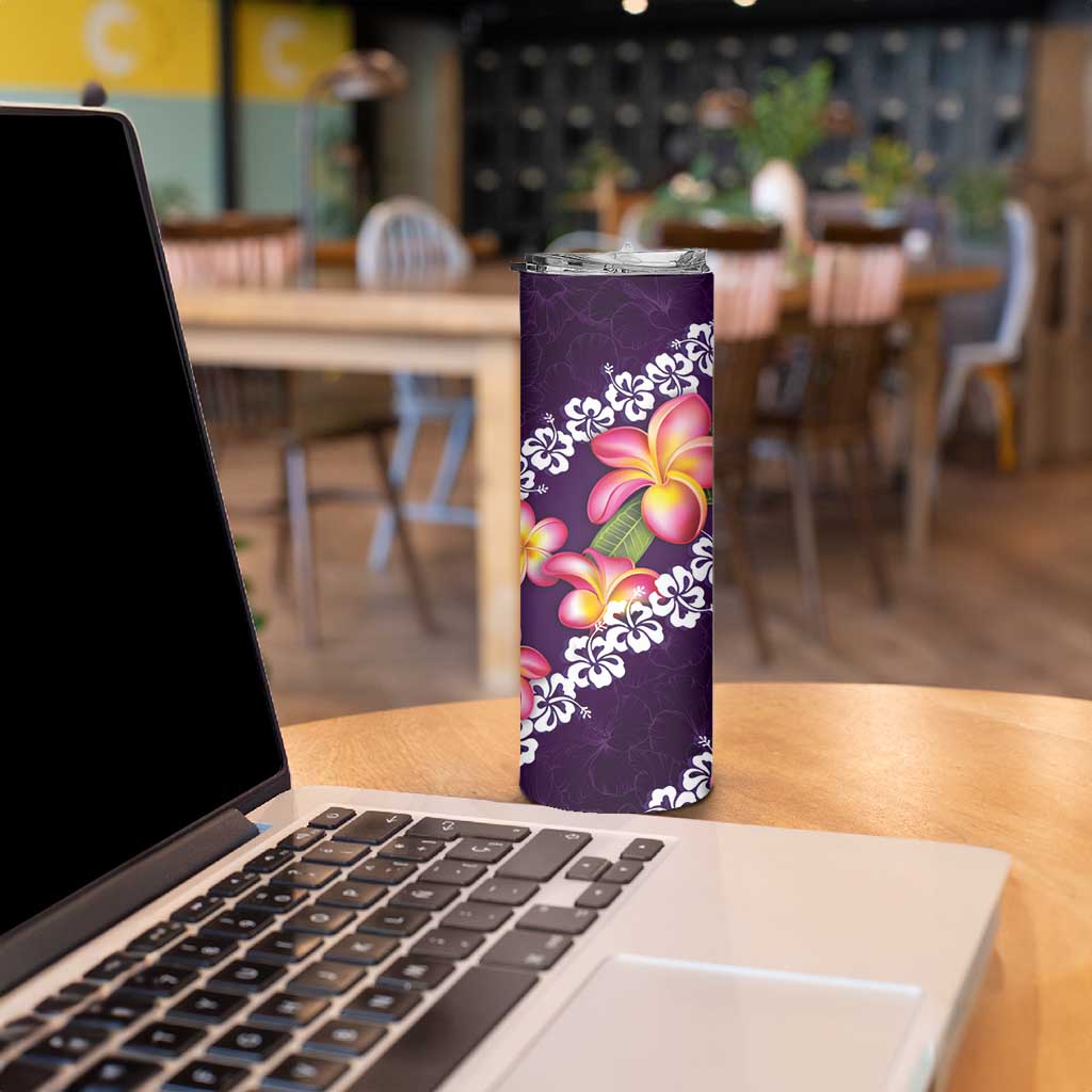 Purple Polynesia Skinny Tumbler Plumeria With Hibiscus Pattern Tropical Vibes