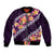 Purple Polynesia Sleeve Zip Bomber Jacket Plumeria With Hibiscus Pattern Tropical Vibes