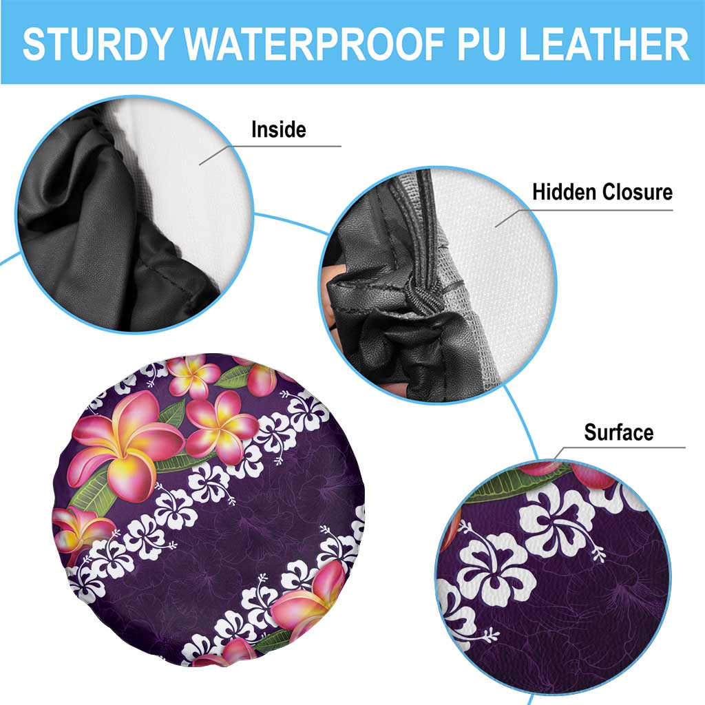 Purple Polynesia Spare Tire Cover Plumeria With Hibiscus Pattern Tropical Vibes