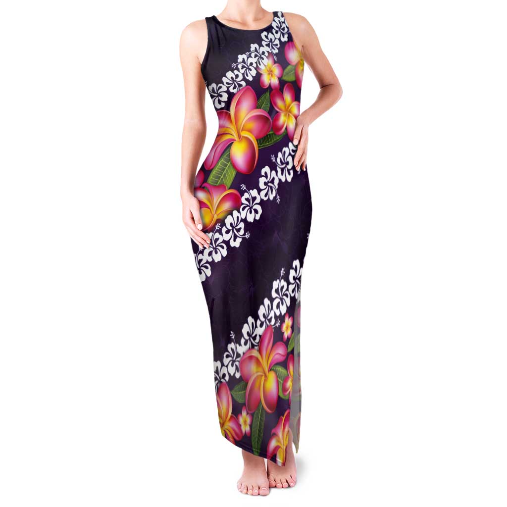 Purple Polynesia Tank Maxi Dress Plumeria With Hibiscus Pattern Tropical Vibes