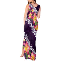 Purple Polynesia Tank Maxi Dress Plumeria With Hibiscus Pattern Tropical Vibes