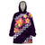 Purple Polynesia Wearable Blanket Hoodie Plumeria With Hibiscus Pattern Tropical Vibes