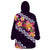 Purple Polynesia Wearable Blanket Hoodie Plumeria With Hibiscus Pattern Tropical Vibes