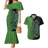 Personalised New Zealand Darts Couples Matching Mermaid Dress and Hawaiian Shirt Aotearoa Maori Fern Mix Manaia Tattoo LT14 Green - Polynesian Pride
