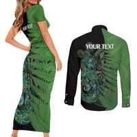 Personalised New Zealand Darts Couples Matching Short Sleeve Bodycon Dress and Long Sleeve Button Shirt Aotearoa Maori Fern Mix Manaia Tattoo LT14 - Polynesian Pride