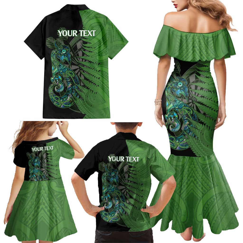 Personalised New Zealand Darts Family Matching Mermaid Dress and Hawaiian Shirt Aotearoa Maori Fern Mix Manaia Tattoo