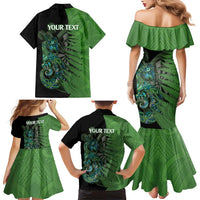 Personalised New Zealand Darts Family Matching Mermaid Dress and Hawaiian Shirt Aotearoa Maori Fern Mix Manaia Tattoo