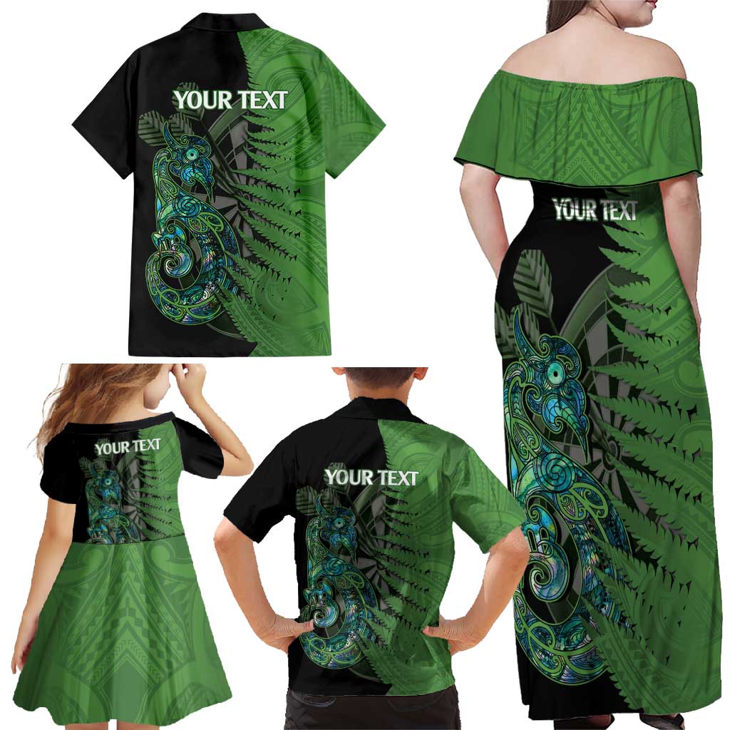 Personalised New Zealand Darts Family Matching Off Shoulder Maxi Dress and Hawaiian Shirt Aotearoa Maori Fern Mix Manaia Tattoo LT14 - Polynesian Pride