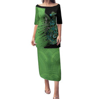 Personalised New Zealand Darts Family Matching Puletasi and Hawaiian Shirt Aotearoa Maori Fern Mix Manaia Tattoo LT14 Mom's Dress Green - Polynesian Pride