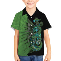 Personalised New Zealand Darts Family Matching Puletasi and Hawaiian Shirt Aotearoa Maori Fern Mix Manaia Tattoo LT14 Son's Shirt Green - Polynesian Pride