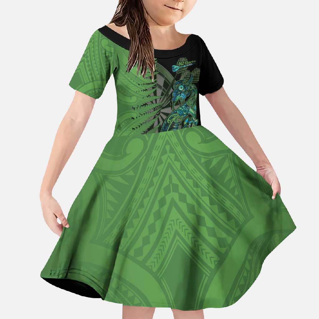Personalised New Zealand Darts Family Matching Short Sleeve Bodycon Dress and Hawaiian Shirt Aotearoa Maori Fern Mix Manaia Tattoo