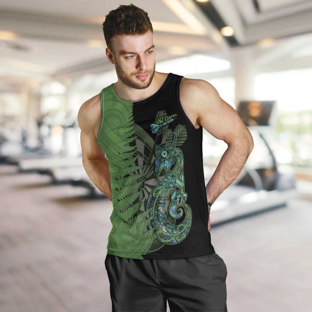 Personalised New Zealand Darts Men Tank Top Aotearoa Maori Fern Mix Manaia Tattoo LT14 Green - Polynesian Pride