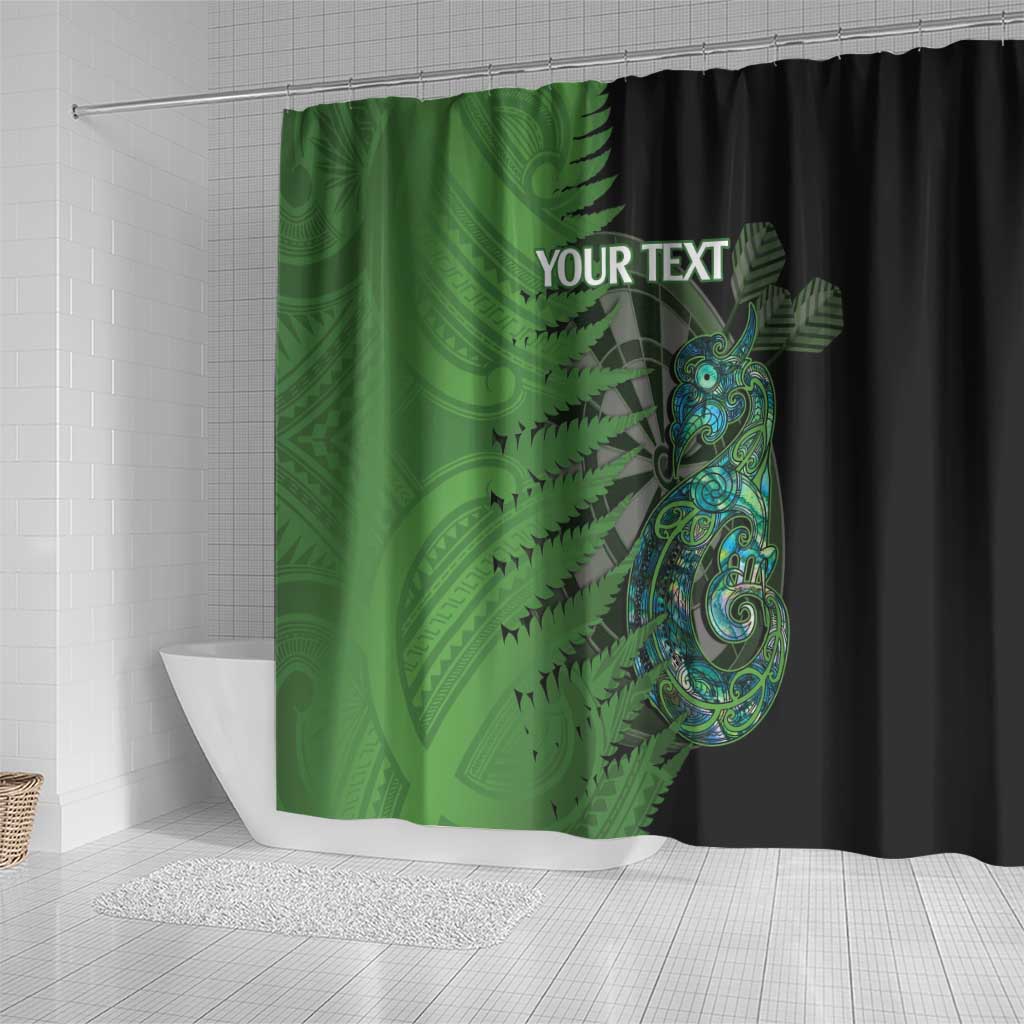 Personalised New Zealand Darts Shower Curtain Aotearoa Maori Fern Mix Manaia Tattoo