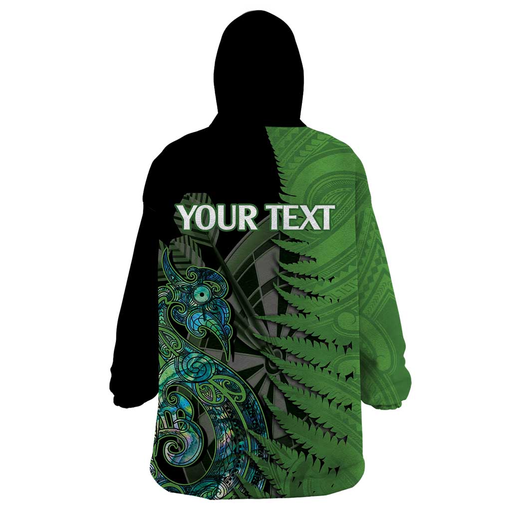 Personalised New Zealand Darts Wearable Blanket Hoodie Aotearoa Maori Fern Mix Manaia Tattoo