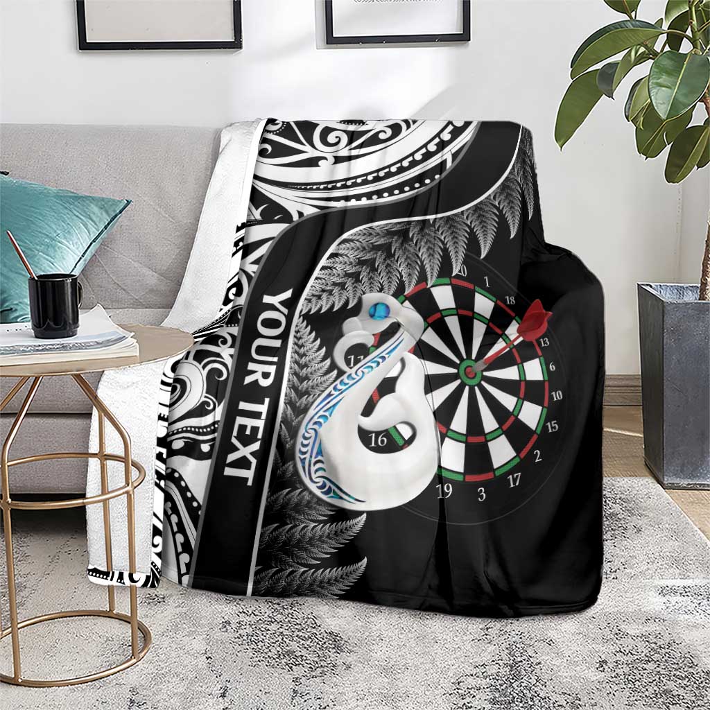 Personalised New Zealand Darts Blanket Aotearoa Fern Mix Paua Shell Manaia - Black