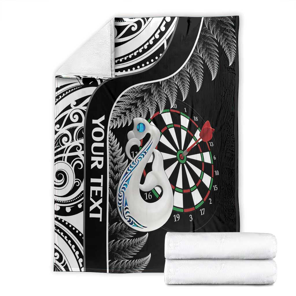 Personalised New Zealand Darts Blanket Aotearoa Fern Mix Paua Shell Manaia - Black