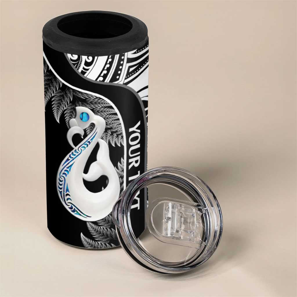 Personalised New Zealand Darts 4 in 1 Can Cooler Tumbler Aotearoa Fern Mix Paua Shell Manaia - Black