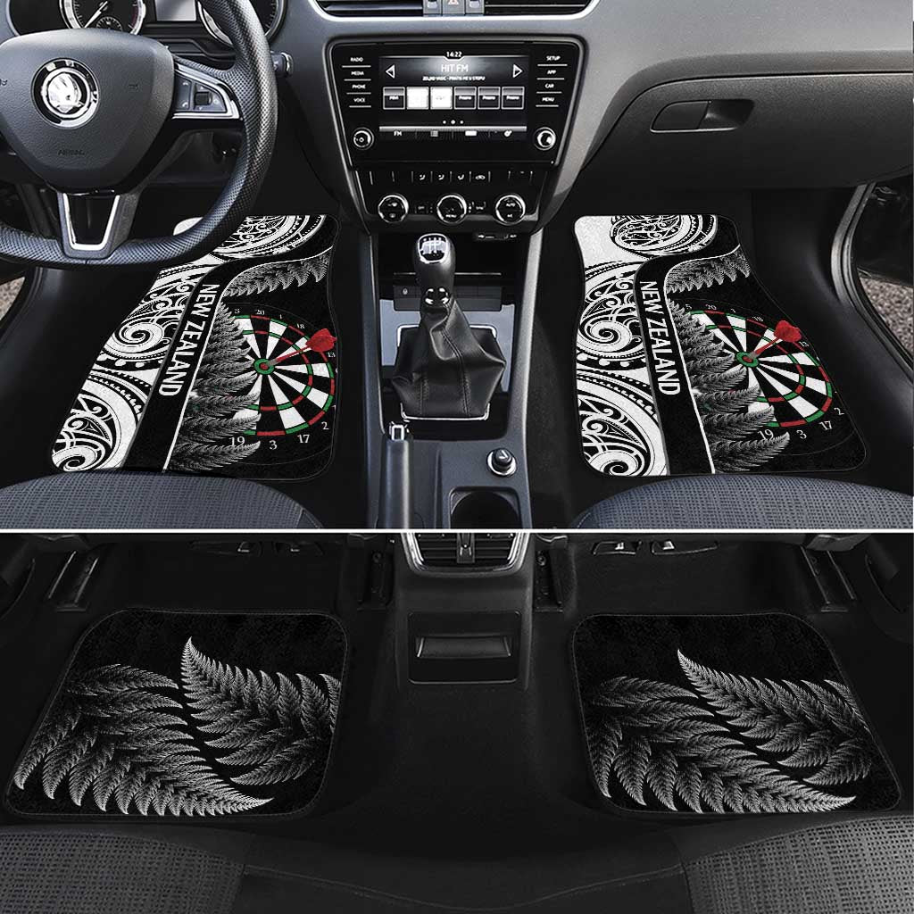 Personalised New Zealand Darts Car Mats Aotearoa Fern Mix Paua Shell Manaia - Black