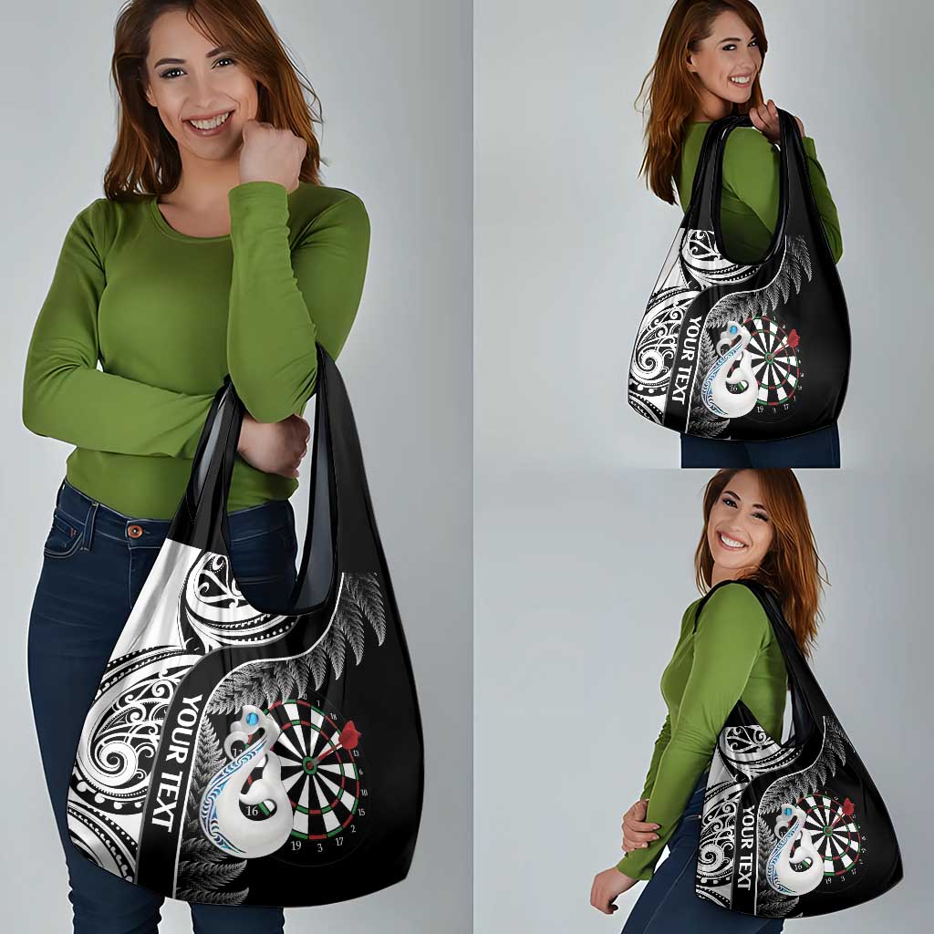 Personalised New Zealand Darts Grocery Bag Aotearoa Fern Mix Paua Shell Manaia - Black