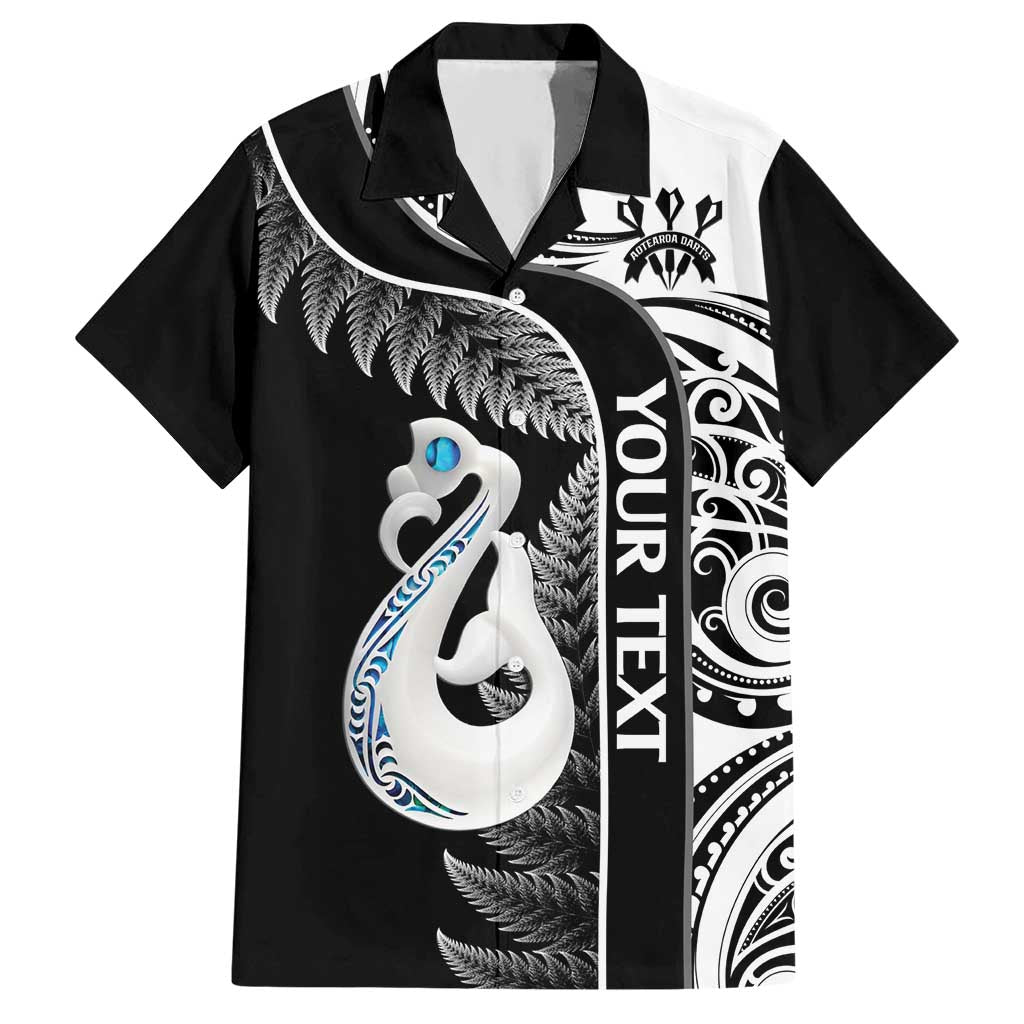 Personalised New Zealand Darts Hawaiian Shirt Aotearoa Fern Mix Paua Shell Manaia - Black