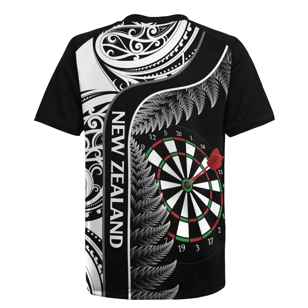 Personalised New Zealand Darts Rugby Jersey Aotearoa Fern Mix Paua Shell Manaia - Black