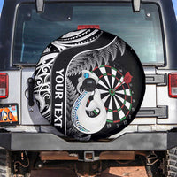 Personalised New Zealand Darts Spare Tire Cover Aotearoa Fern Mix Paua Shell Manaia - Black