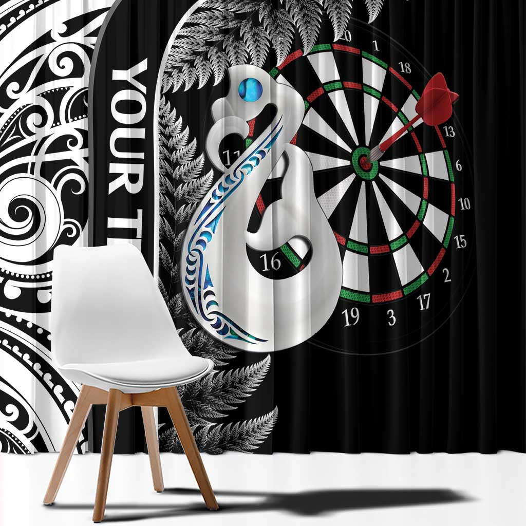 Personalised New Zealand Darts Window Curtain Aotearoa Fern Mix Paua Shell Manaia - Black