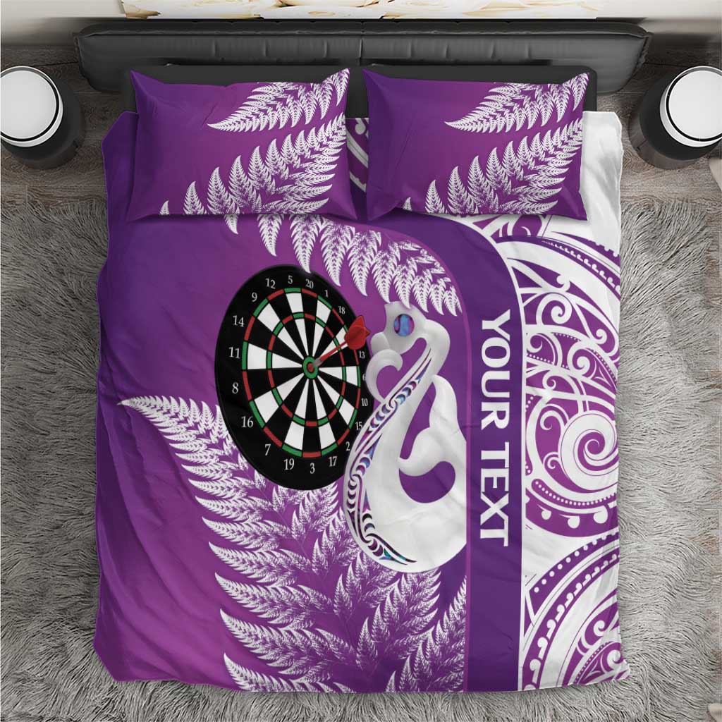 Personalised New Zealand Darts Bedding Set Aotearoa Fern Mix Paua Shell Manaia - Purple