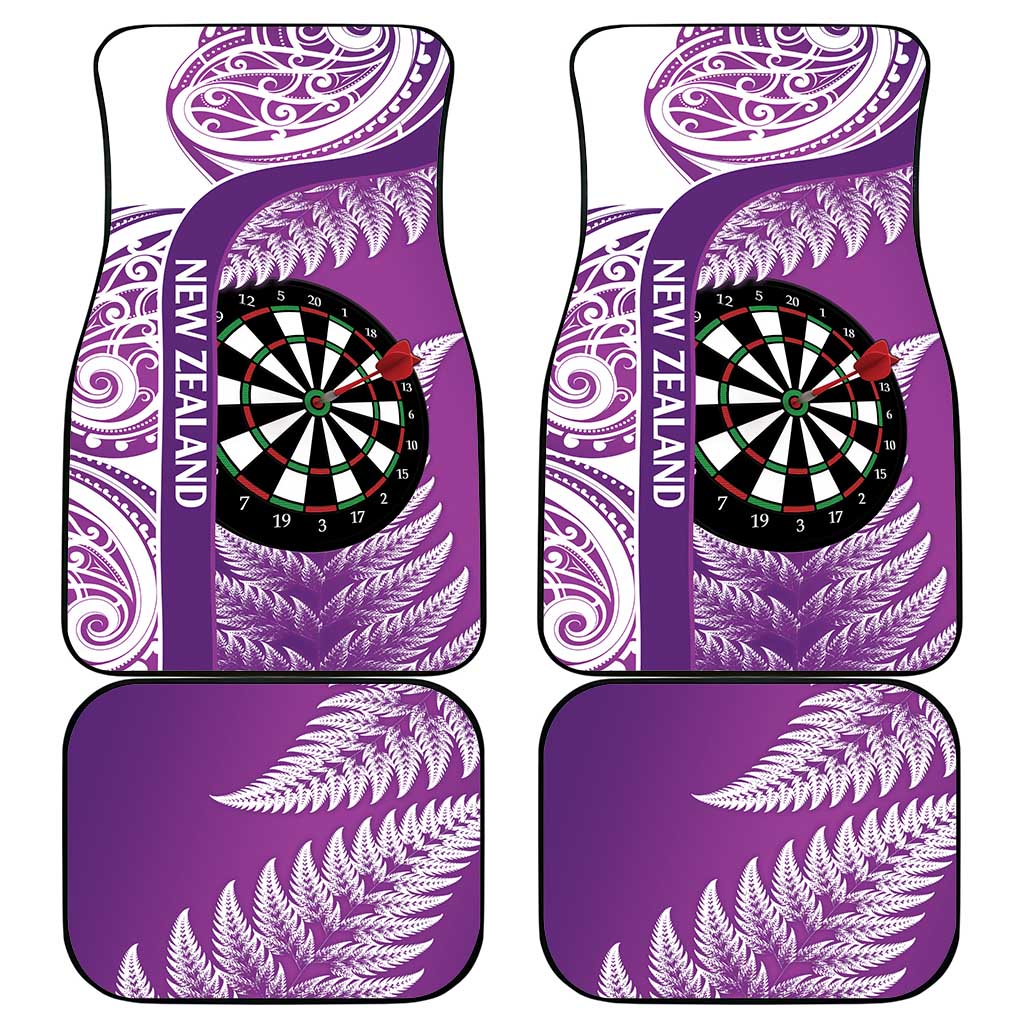 Personalised New Zealand Darts Car Mats Aotearoa Fern Mix Paua Shell Manaia - Purple