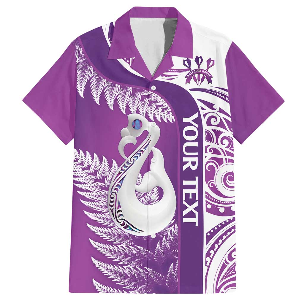 Personalised New Zealand Darts Family Matching Long Sleeve Bodycon Dress and Hawaiian Shirt Aotearoa Fern Mix Paua Shell Manaia - Purple