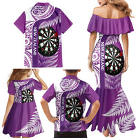 Personalised New Zealand Darts Family Matching Mermaid Dress and Hawaiian Shirt Aotearoa Fern Mix Paua Shell Manaia - Purple
