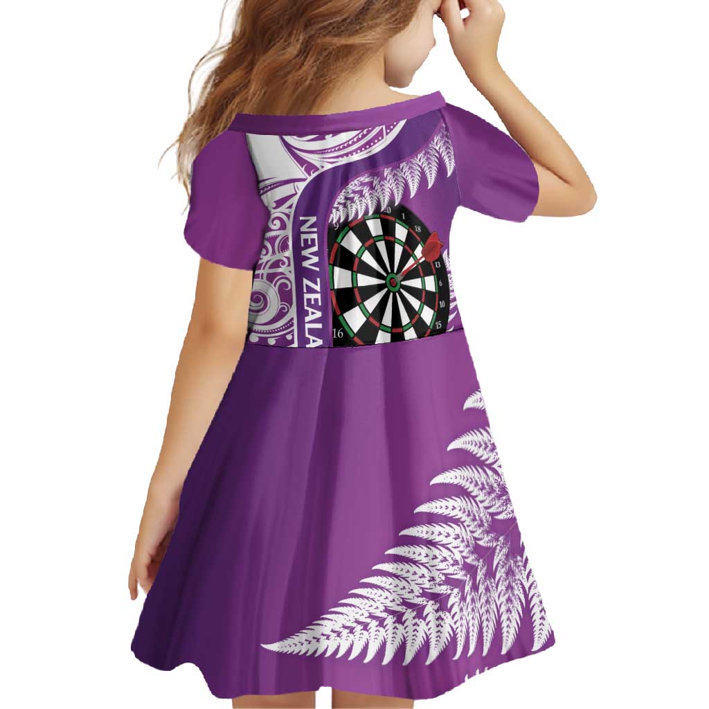 Personalised New Zealand Darts Family Matching Short Sleeve Bodycon Dress and Hawaiian Shirt Aotearoa Fern Mix Paua Shell Manaia - Purple