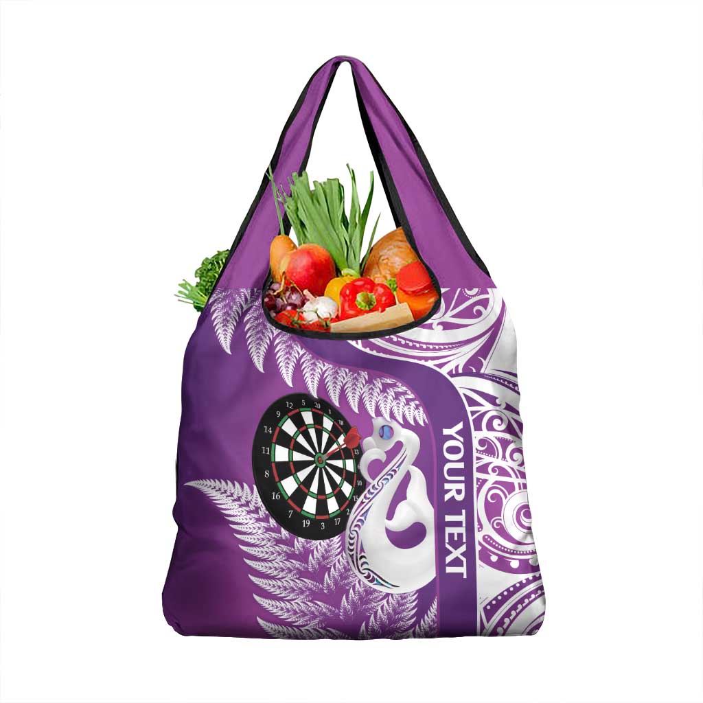Personalised New Zealand Darts Grocery Bag Aotearoa Fern Mix Paua Shell Manaia - Purple